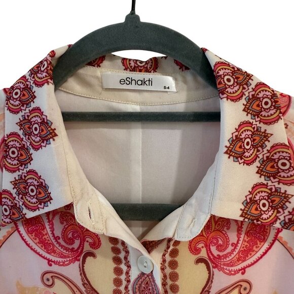 eShakti Size S Floral Paisley Georgette Belted Shirtdress Midi Modest Belted - Picture 6 of 11